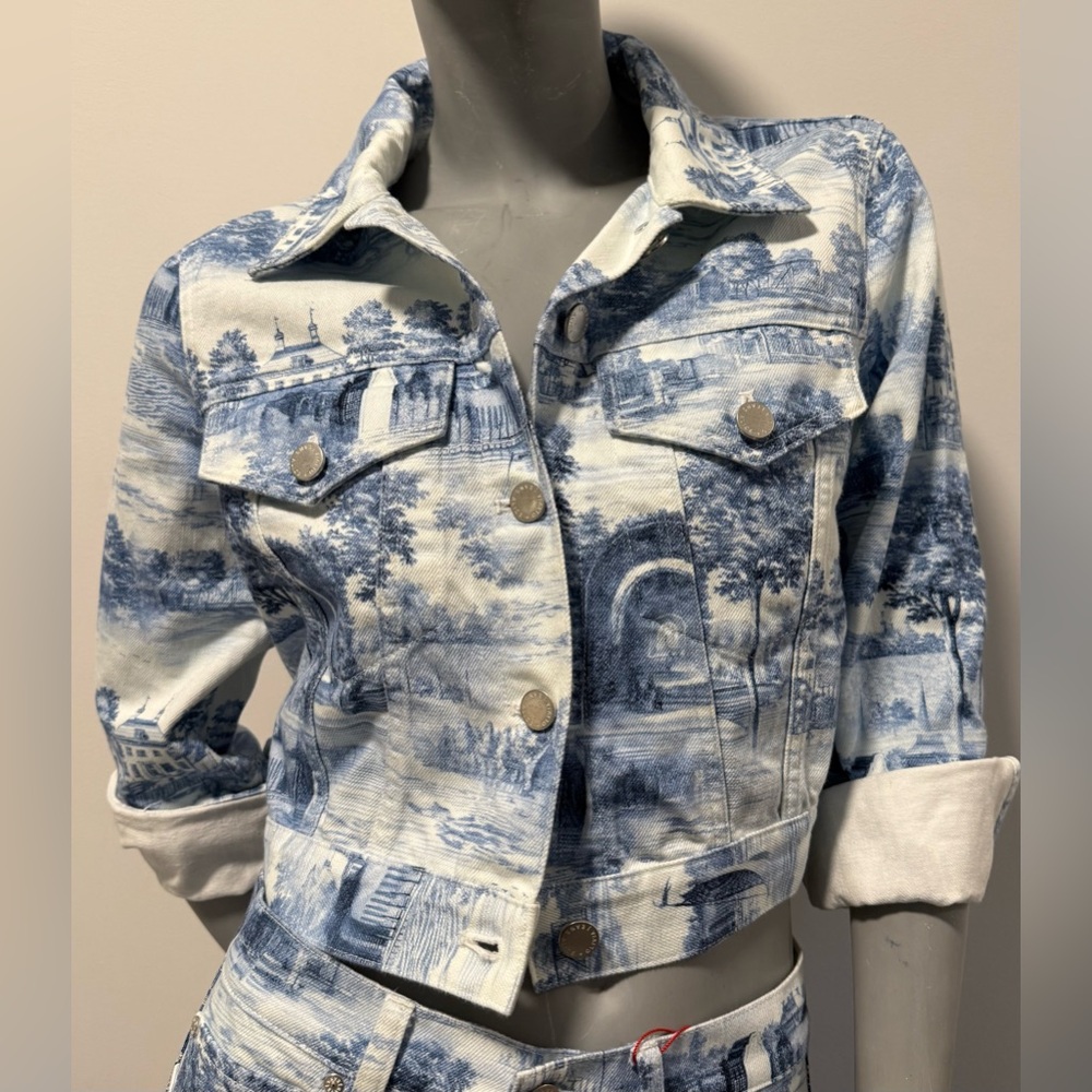 Alice + Olivia Scenic Blue and White Jean Jacket